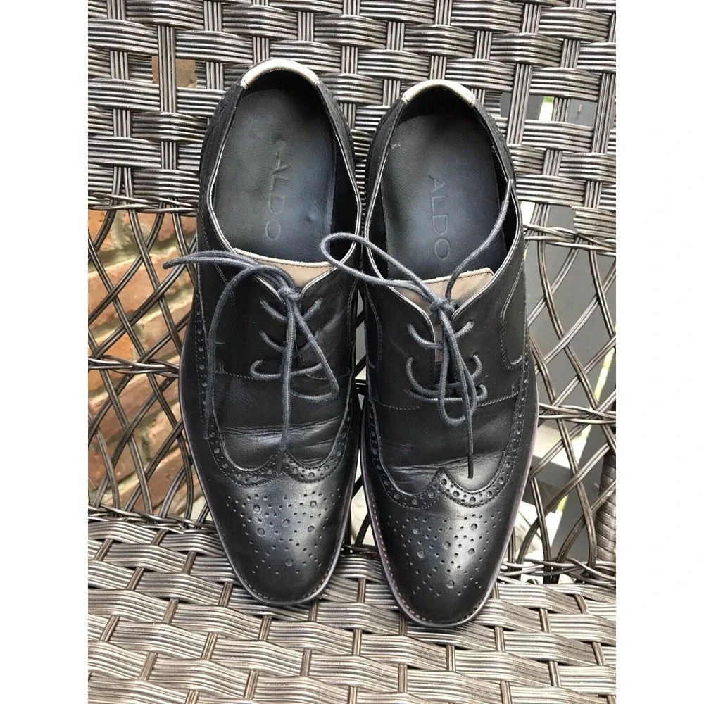 Aldo men oxford lace up dress shoes wing tip leather black 8 eu 41